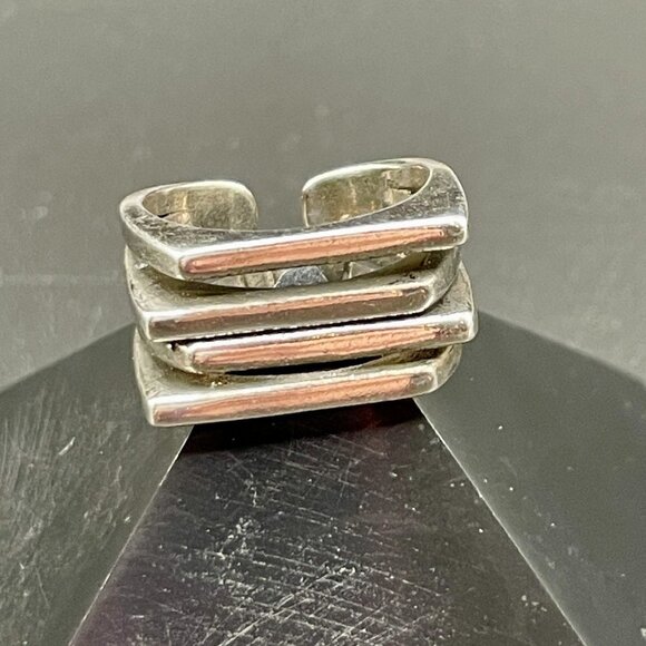 Silver Tone Wrapped Square Front Layered Adjustable Boho Ring #1233 - Picture 4 of 9